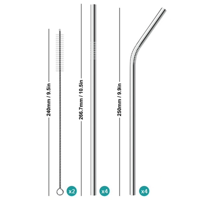 8 Stainless Steel Metal Straws Ultra Long 10.5 Inch Reusable Straws