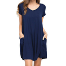 Women's Short Sleeve Tunic Dress V Neck Loose Flowy