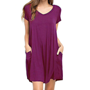 Women's Short Sleeve Tunic Dress V Neck Loose Flowy